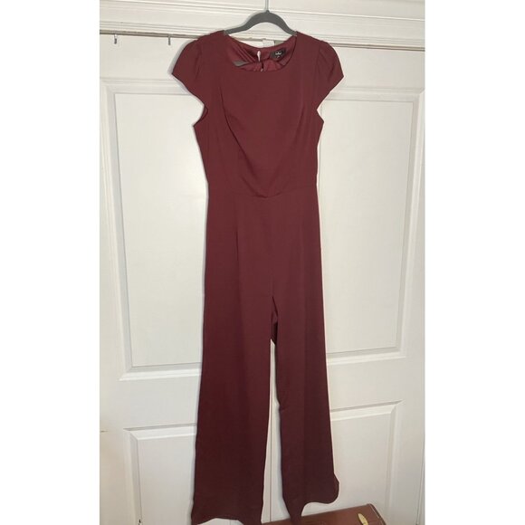 Lulus Jumpsuit Womens L Illustrious Charm Burgundy Cap Sleeve Cutout New/Defects - Picture 4 of 16